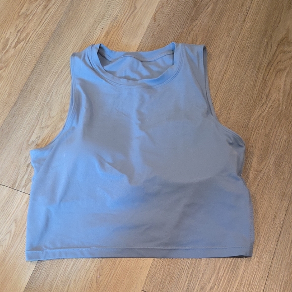 Women's Blue Sleeveless Crop Top Built In Bra - Picture 1 of 3
